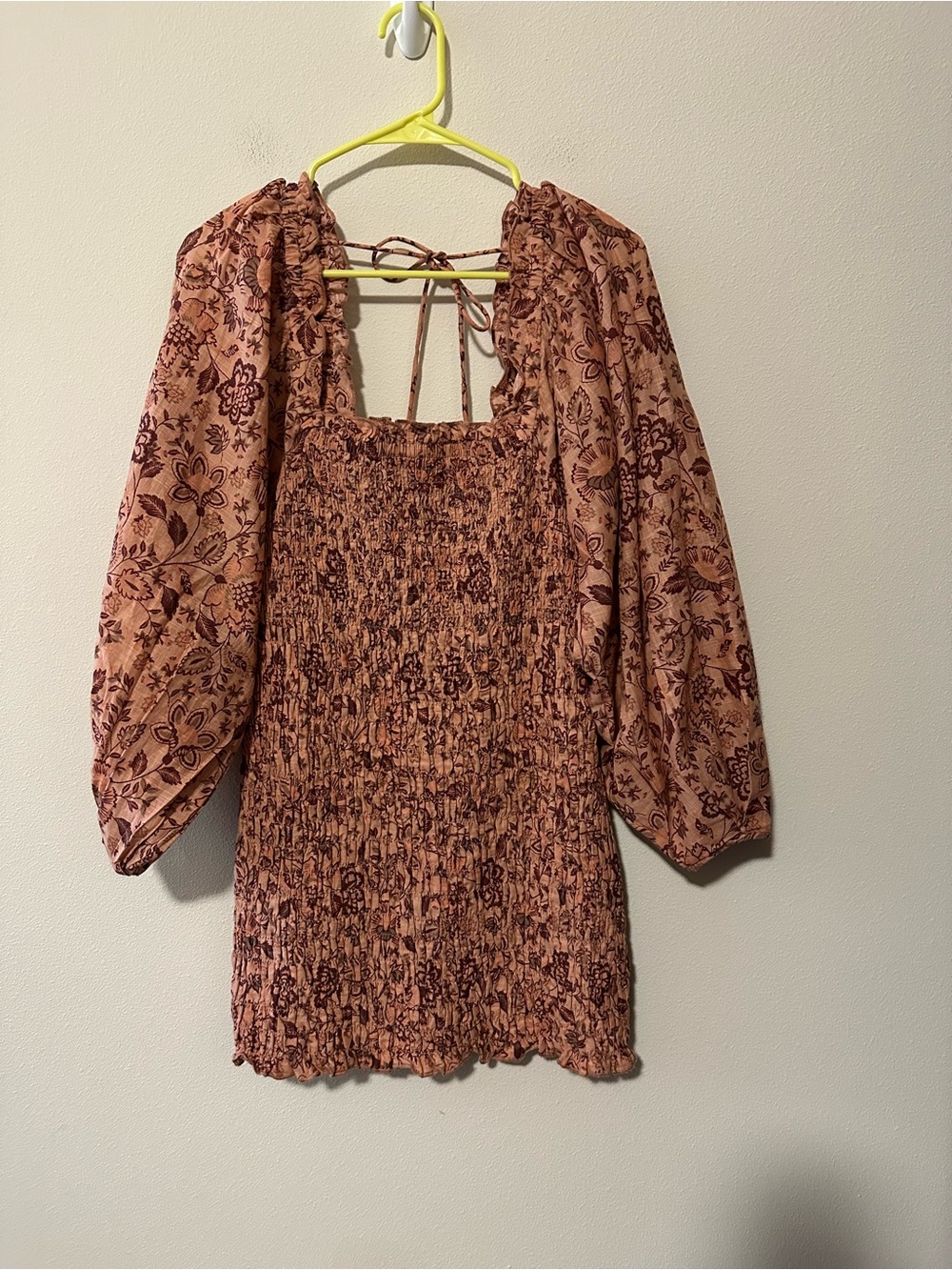 NWT Free People Smock It to Me Mini Dress Apricot Combo Pink Floral Size Small - Picture 3 of 7
